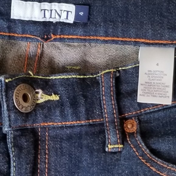 TINT Low rise Dark Blue Denim Jeans w/Gold Stitch sz 4 - Picture 10 of 16